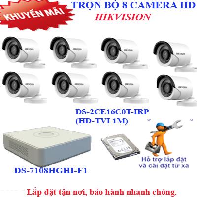 Trọn bộ 8 camera HD HIKVISION 1.0 (IR)
